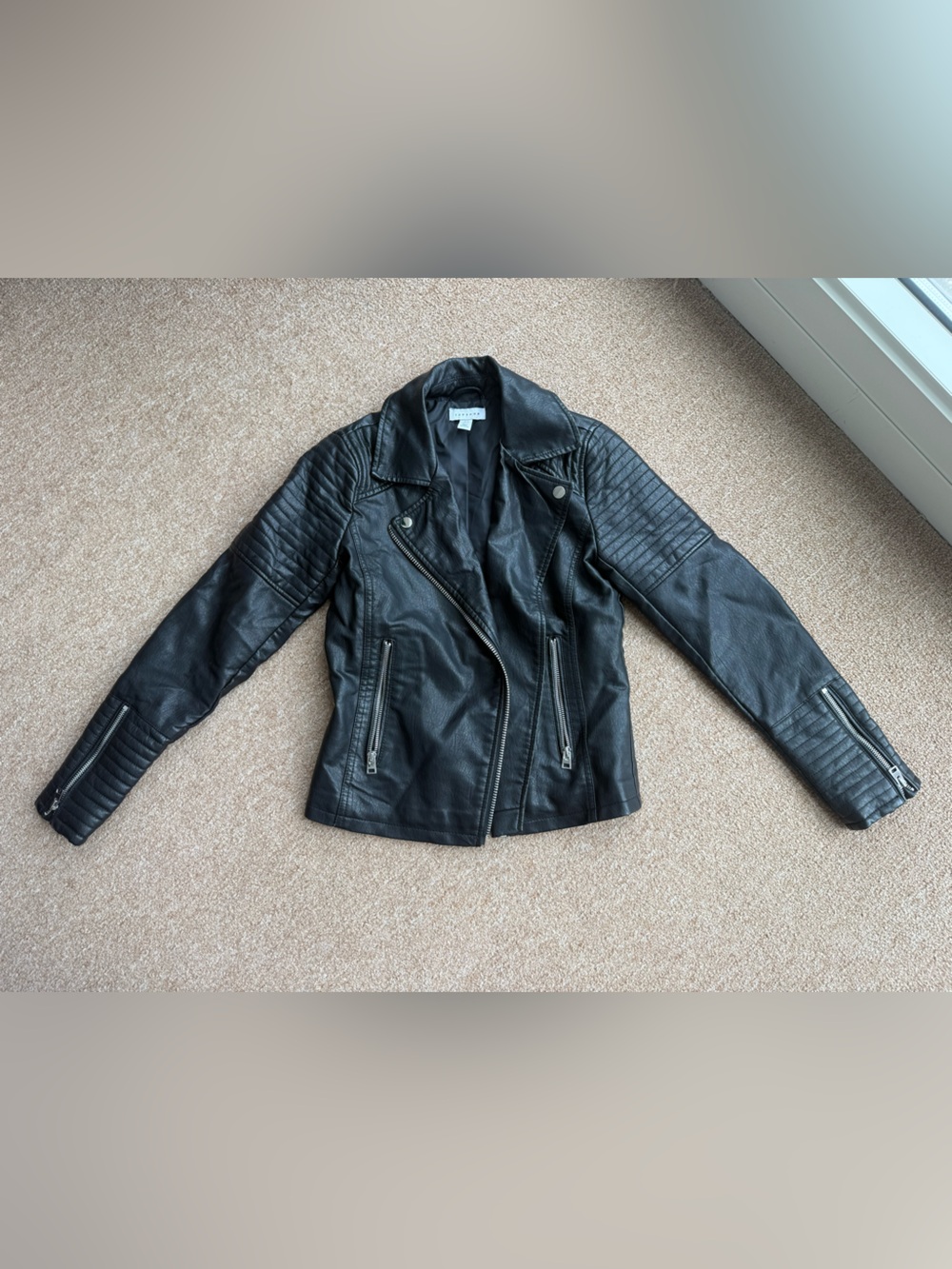 Topshop Black Quilted-Panel Biker Jacket Womens